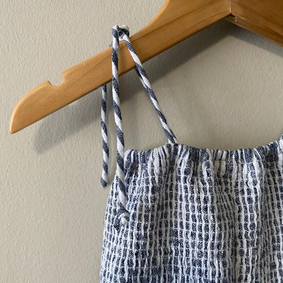 Handmade Children's Linen Rayon Navy Blue White Stripes Spaghetti Strap Dress - Picture 8 of 13